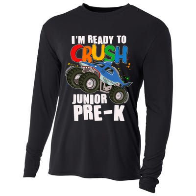 Im Ready To Crush Junior Pre K Shark Monster Truck Cooling Performance Long Sleeve Crew
