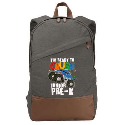 Im Ready To Crush Junior Pre K Shark Monster Truck Cotton Canvas Backpack