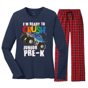 Im Ready To Crush Junior Pre K Shark Monster Truck Women's Long Sleeve Flannel Pajama Set 