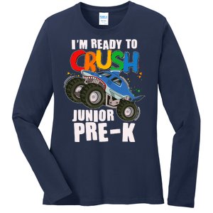 Im Ready To Crush Junior Pre K Shark Monster Truck Ladies Long Sleeve Shirt