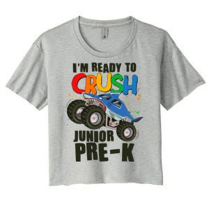 Im Ready To Crush Junior Pre K Shark Monster Truck Women's Crop Top Tee