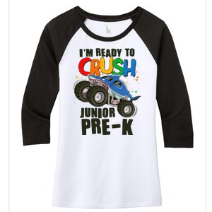 Im Ready To Crush Junior Pre K Shark Monster Truck Women's Tri-Blend 3/4-Sleeve Raglan Shirt