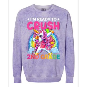 Im Ready To Crush 2nd Grade Dabbing Unicorn Back To School Colorblast Crewneck Sweatshirt