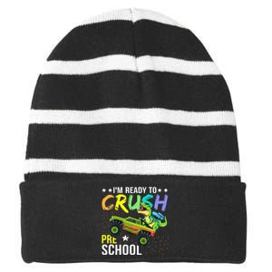 I'm Ready to Crush Kindergarten Dinosaur Back to School Striped Beanie with Solid Band