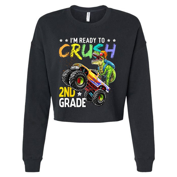 Im Ready To Crush 2nd Grade Dinosaur First Day Of School Cropped Pullover Crew