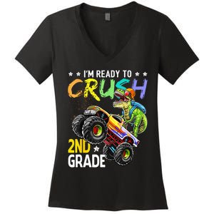 Im Ready To Crush 2nd Grade Dinosaur First Day Of School Women's V-Neck T-Shirt