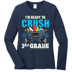 Im Ready To Crush 3rd Grade Back To School Video Game Boy Ladies Long Sleeve Shirt