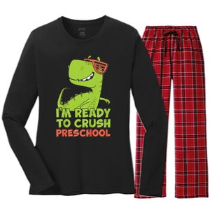 I'm Ready To Crush Preschool Dinosaur Back To School Women's Long Sleeve Flannel Pajama Set 