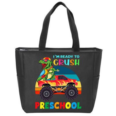 Im Ready To Crush Preschool Monster Truck Dinosaur Zip Tote Bag