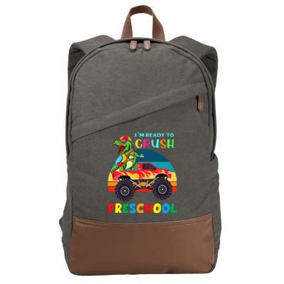 Im Ready To Crush Preschool Monster Truck Dinosaur Cotton Canvas Backpack