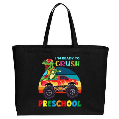 Im Ready To Crush Preschool Monster Truck Dinosaur Cotton Canvas Jumbo Tote