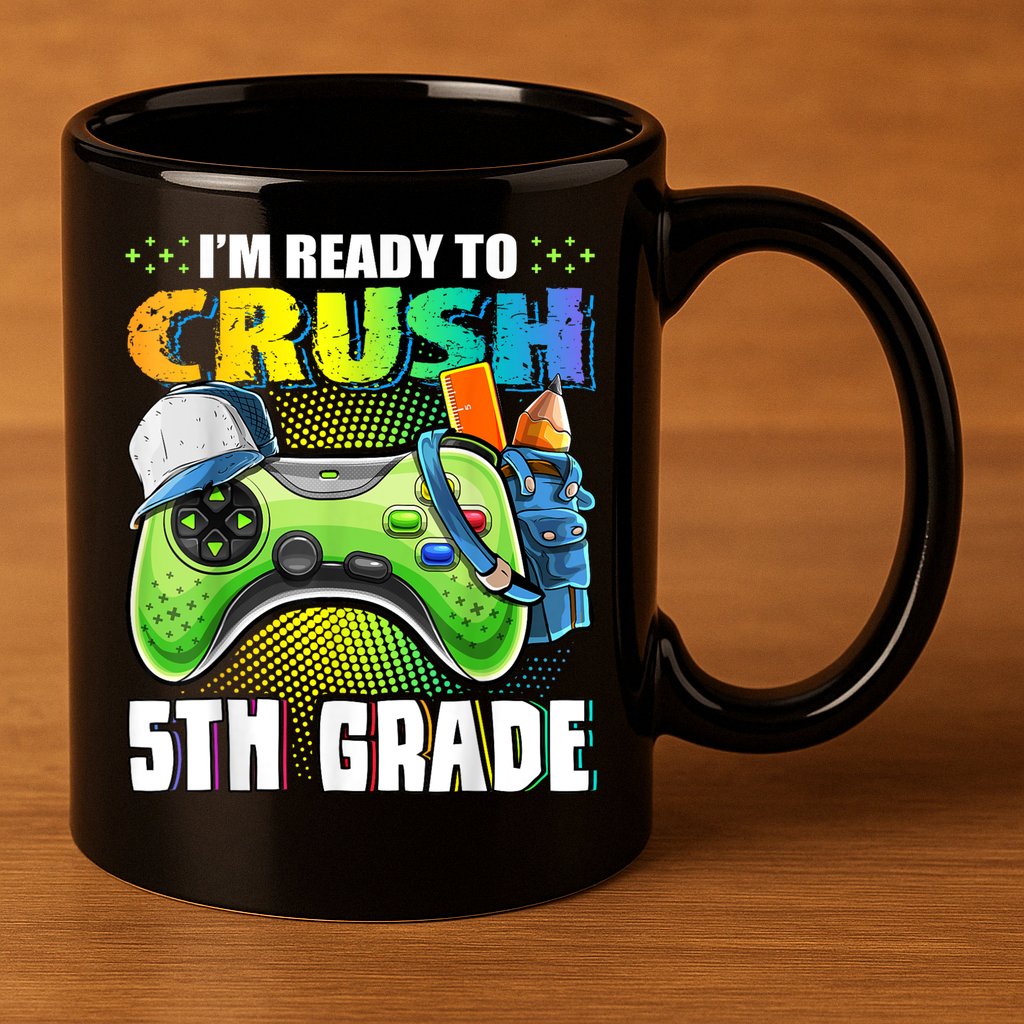 Im Ready To Crush 5th Grade Back To School Video Game Boy 11oz C Handle Ceramic Mug