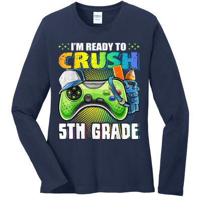 Im Ready To Crush 5th Grade Back To School Video Game Boy Ladies Long Sleeve Shirt