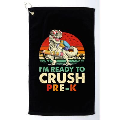 Im Ready To Crush PreK Retro Dinosaur Funny Back To School Funny Gift Platinum Collection Golf Towel