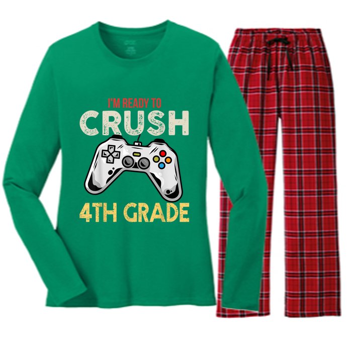 Im Ready To Crush 4th Grade Video Game Back To School Women's Long Sleeve Flannel Pajama Set 