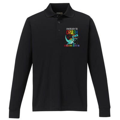 Im Ready To Crush Kindergarten Dinosaur Back To School Performance Long Sleeve Polo