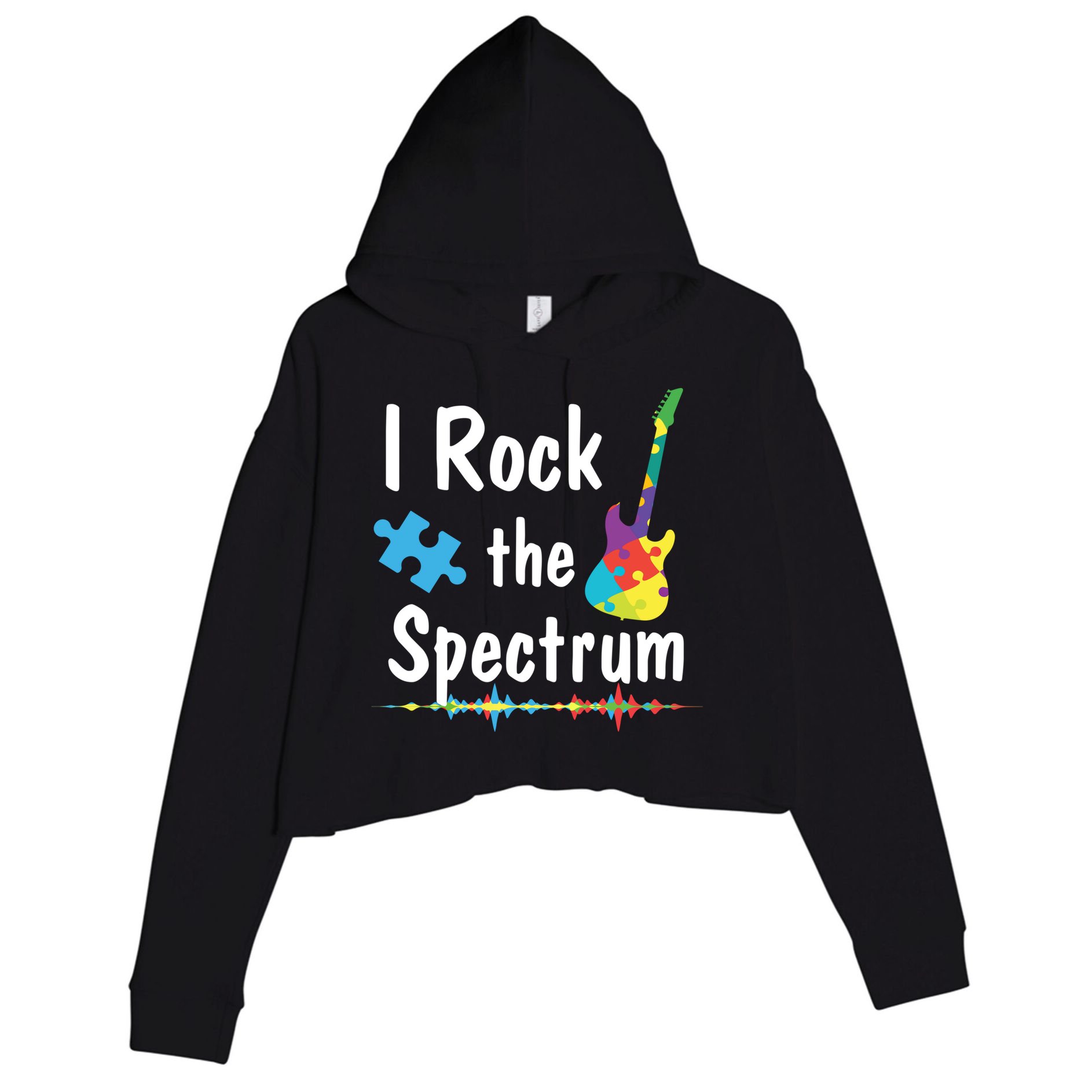 I Rock The Spectrum Funny Gift Autism Awareness Electric Guitar Gift Crop Fleece Hoodie