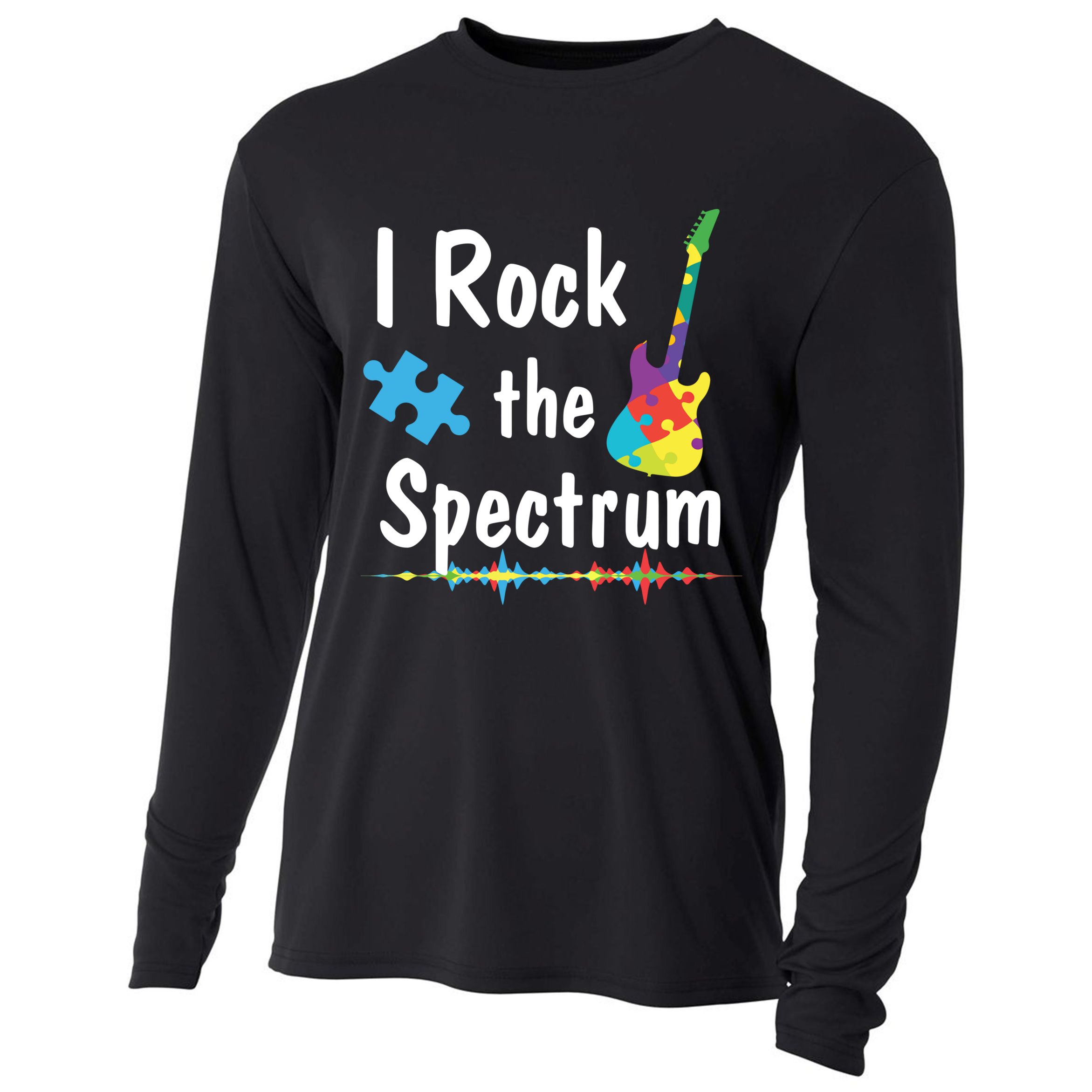 I Rock The Spectrum Funny Gift Autism Awareness Electric Guitar Gift Cooling Performance Long Sleeve Crew