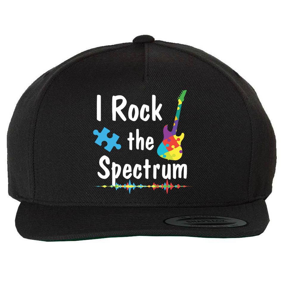 I Rock The Spectrum Funny Gift Autism Awareness Electric Guitar Gift Wool Snapback Cap