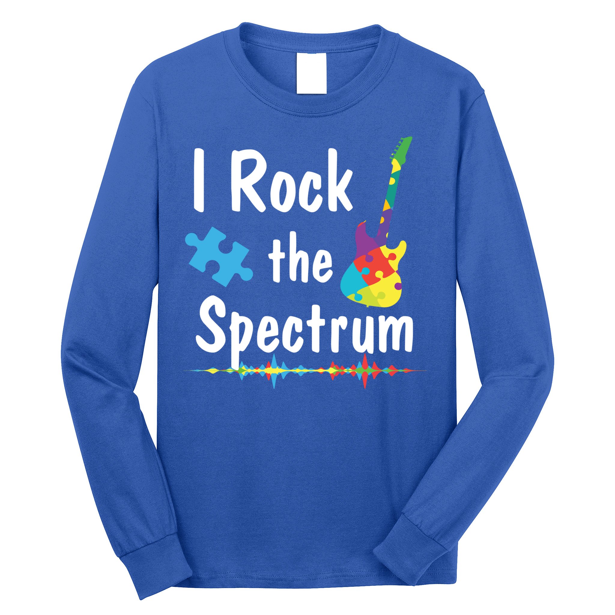 I Rock The Spectrum Funny Gift Autism Awareness Electric Guitar Gift Long Sleeve Shirt