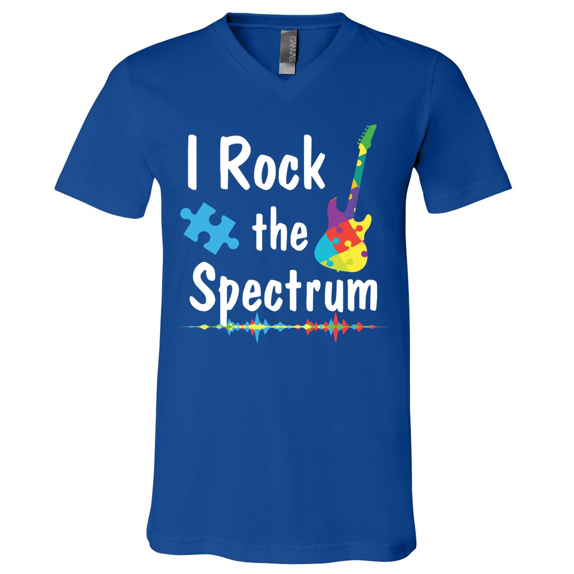 I Rock The Spectrum Funny Gift Autism Awareness Electric Guitar Gift V-Neck T-Shirt