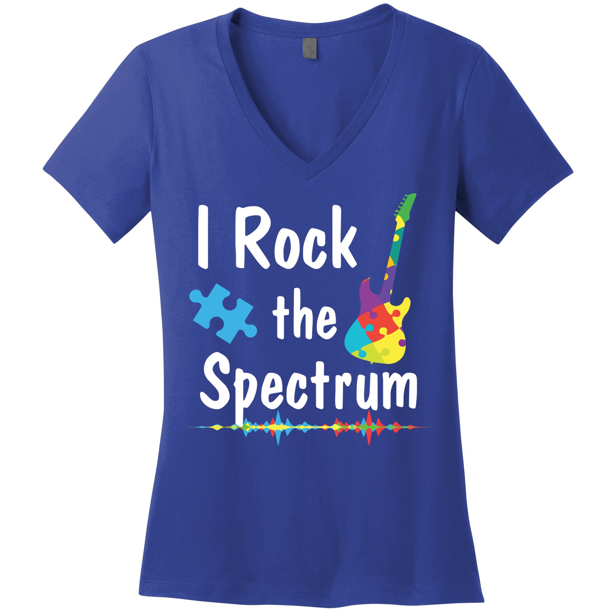 I Rock The Spectrum Funny Gift Autism Awareness Electric Guitar Gift Women's V-Neck T-Shirt
