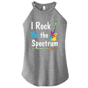 I Rock The Spectrum Funny Gift Autism Awareness Electric Guitar Gift Women's Perfect Tri Rocker Tank