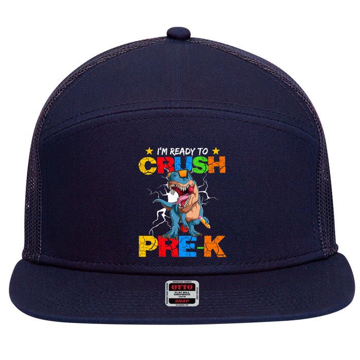 I'm Ready To Crush Pre K Dinosaur Back To School 7 Panel Mesh Trucker Snapback Hat