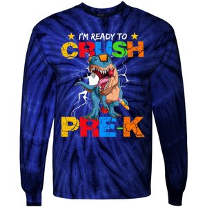 I'm Ready To Crush Pre K Dinosaur Back To School Tie-Dye Long Sleeve Shirt