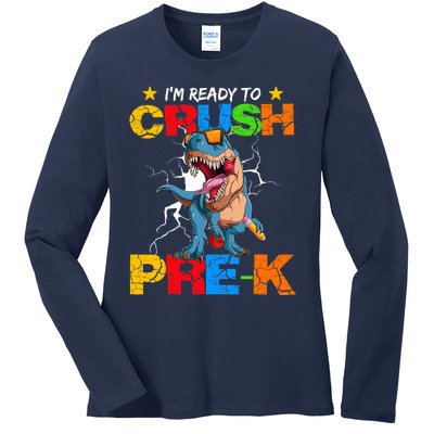 I'm Ready To Crush Pre K Dinosaur Back To School Ladies Long Sleeve Shirt