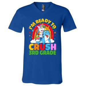 Im Ready To Crush 3Rd Grade Unicorn Narwhal Back To School Gift V-Neck T-Shirt