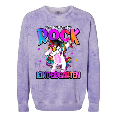 Im Ready To Rock Kindergarten Unicorn Back To School Girl Colorblast Crewneck Sweatshirt