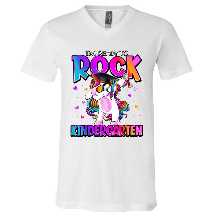 Im Ready To Rock Kindergarten Unicorn Back To School Girl V-Neck T-Shirt