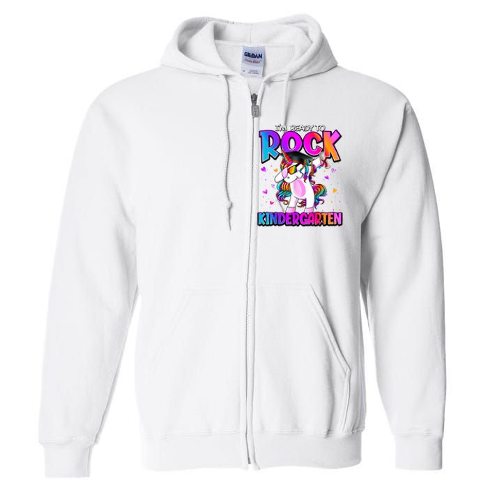 Im Ready To Rock Kindergarten Unicorn Back To School Girl Full Zip Hoodie