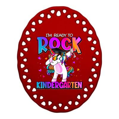 Im Ready To Rock Kindergarten Unicorn Back To School Girl Ceramic Oval Ornament