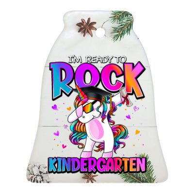 Im Ready To Rock Kindergarten Unicorn Back To School Girl Ceramic Bell Ornament