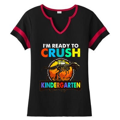 im ready to crush kindergarten back to school dinosaur Ladies Halftime Notch Neck Tee