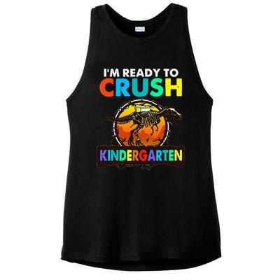 im ready to crush kindergarten back to school dinosaur Ladies PosiCharge Tri-Blend Wicking Tank