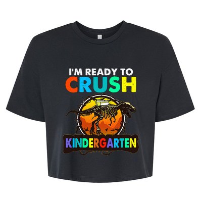 im ready to crush kindergarten back to school dinosaur Bella+Canvas Jersey Crop Tee