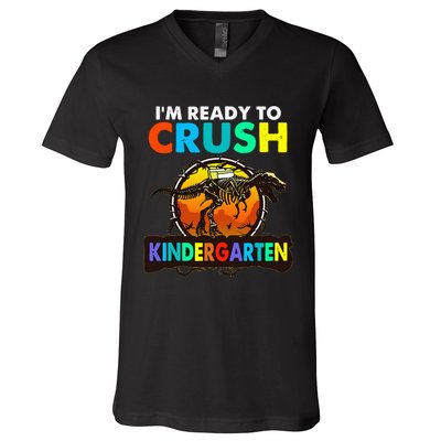 im ready to crush kindergarten back to school dinosaur V-Neck T-Shirt