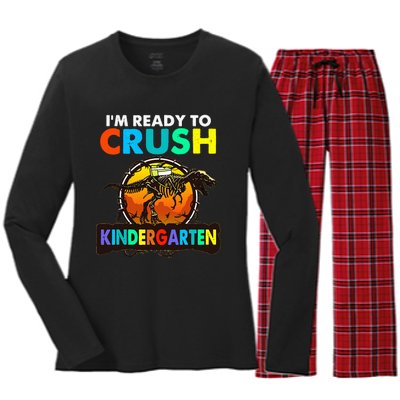 im ready to crush kindergarten back to school dinosaur Women's Long Sleeve Flannel Pajama Set 