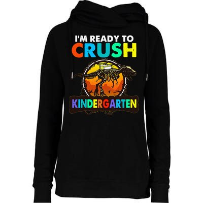 im ready to crush kindergarten back to school dinosaur Womens Funnel Neck Pullover Hood