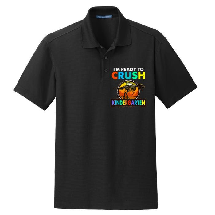 im ready to crush kindergarten back to school dinosaur Dry Zone Grid Polo