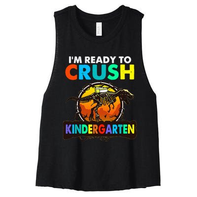 im ready to crush kindergarten back to school dinosaur Women's Racerback Cropped Tank