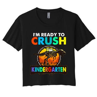 im ready to crush kindergarten back to school dinosaur Women's Crop Top Tee