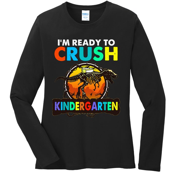 im ready to crush kindergarten back to school dinosaur Ladies Long Sleeve Shirt