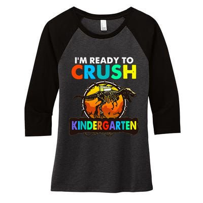 im ready to crush kindergarten back to school dinosaur Women's Tri-Blend 3/4-Sleeve Raglan Shirt