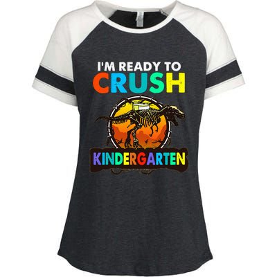 im ready to crush kindergarten back to school dinosaur Enza Ladies Jersey Colorblock Tee