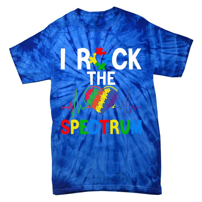 I Rock The Spectrum Autism Awareness Day Puzzle Heart Piece Gift Tie-Dye T-Shirt