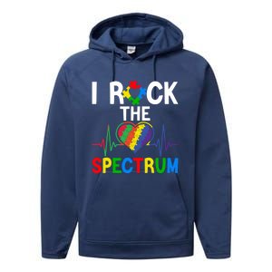 I Rock The Spectrum Autism Awareness Day Puzzle Heart Piece Gift Performance Fleece Hoodie